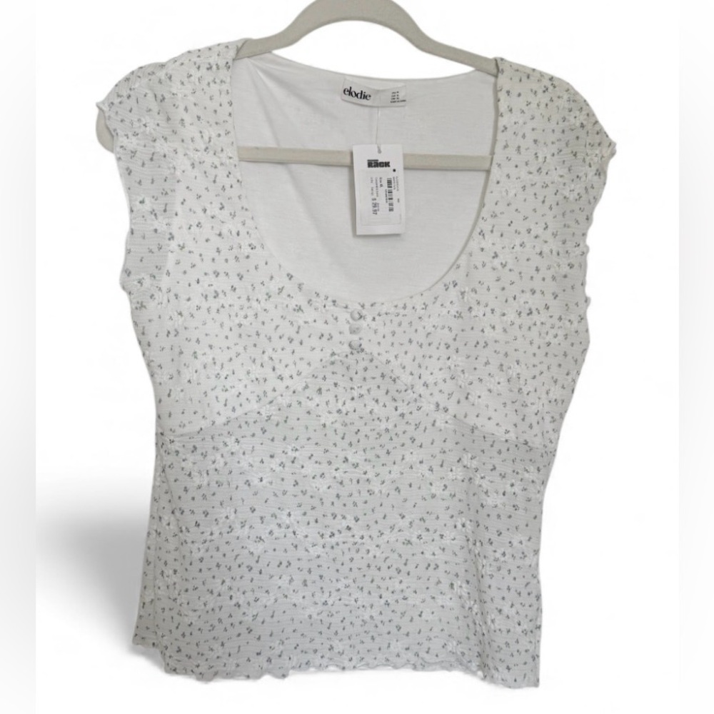 NWT Elodie Floral Baby Tee XL White Fitted Soft Girl Spring Top Scoop Neck - Picture 3 of 12